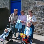 2008 - Jessie Bruce, Janice Craib & Helen McPherson with David & Alexander Craib outside church playschool.
